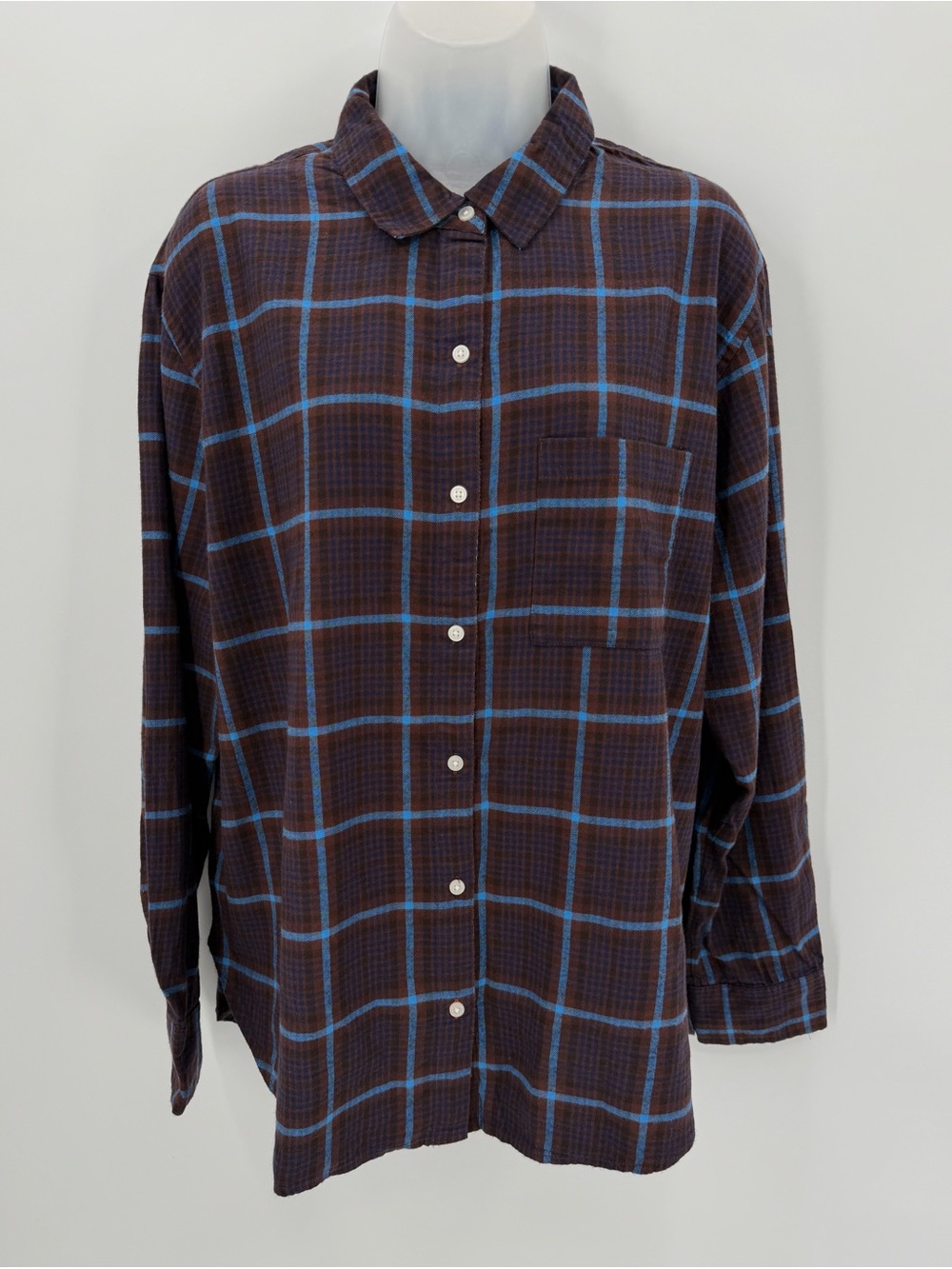 Aerie Flannel Pajama Shirt Womens S Deep Earth Plaid Button Up Sleepwear Top New